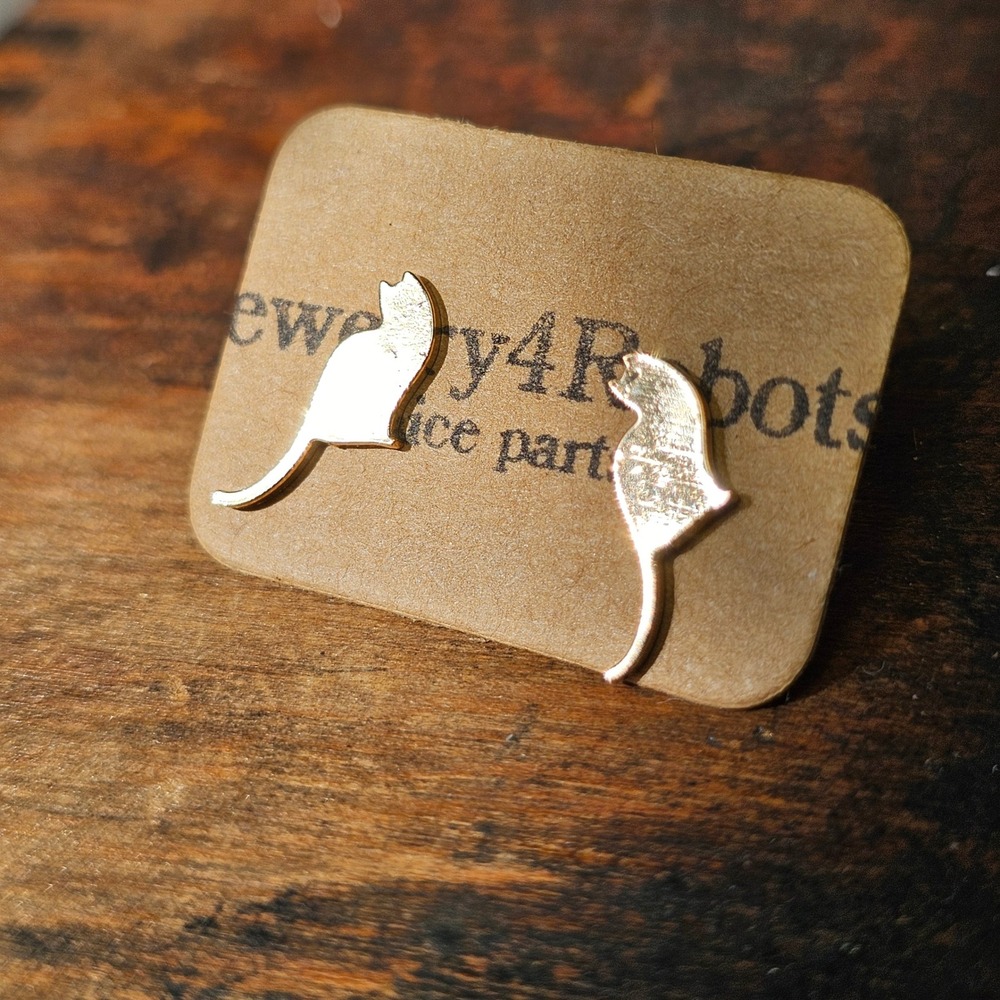 Gold Cat Stainless Steel Stud Earrings Womens OS Silhouette Minimalist
